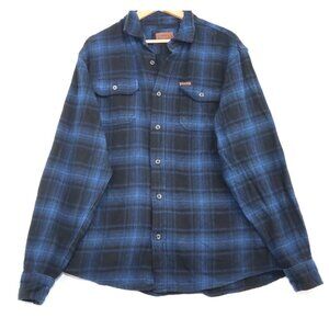 Orvis Mens Blue Plaid Wool Flannel Shirt Jacket L